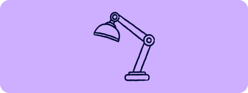 Line drawing of a desk lamp shining light, representing clarity and insight in quality management with smart quality | Scilife 