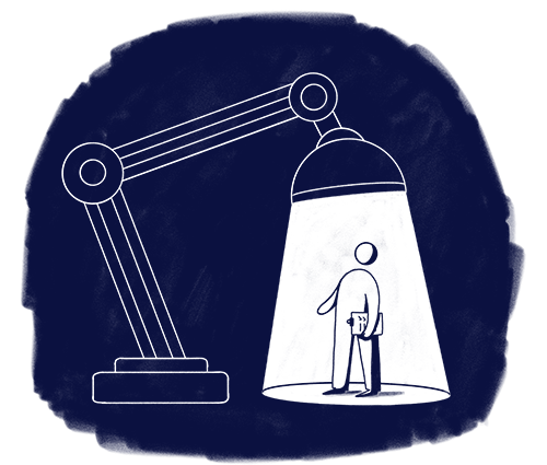 Illustration of a person illuminated by a lamp to represent the clarity that the Scilife's Smart Quality Platform can bring to Life Sciences companies
