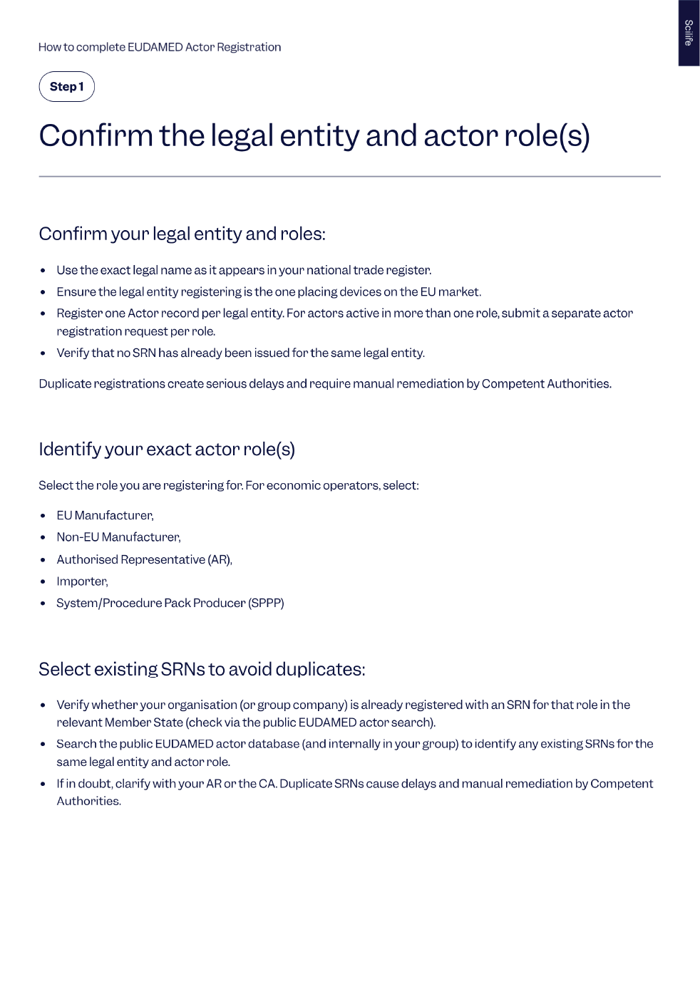 Step 1 of how to complete EUDAMED Actor Registration | Scilife