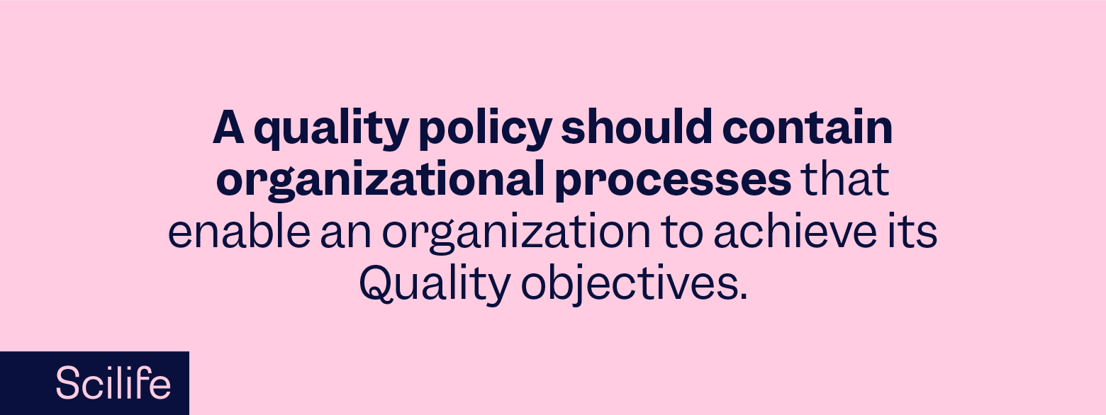 Infographic of a quote about quality policies | Scilife