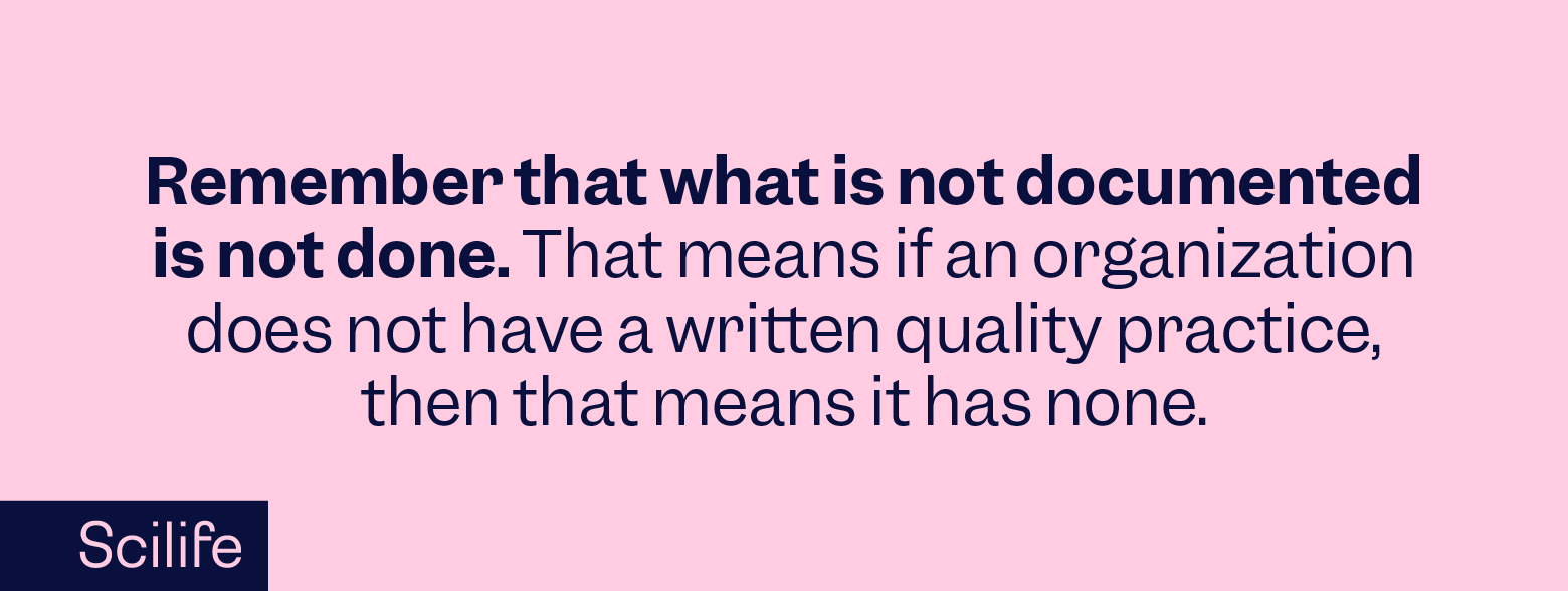 Infographic of a quote that highlights the importance of documentation | Scilife
