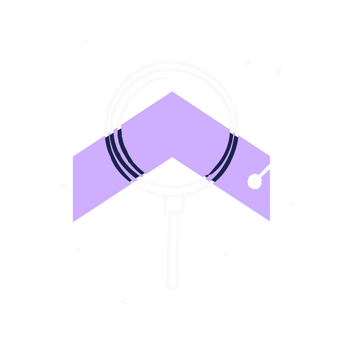 Illustration of interconnected arrow and magnifying glass to represent being data-driven with AI in quality assurance | Scilife