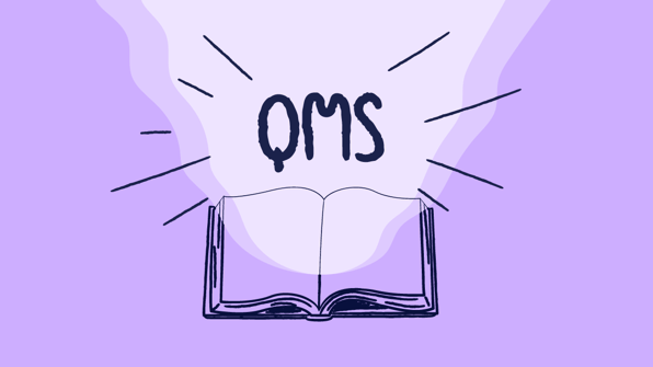 Illustration of an open book representing a guide to QMS in pharma | Scilife 