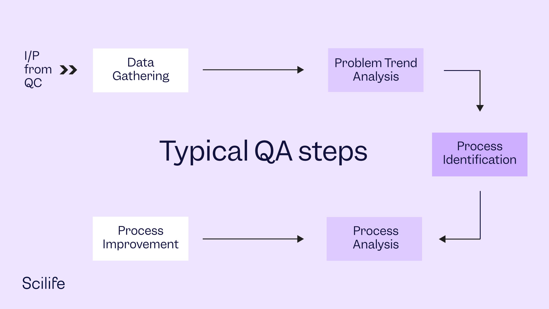Illustration that shows typical Quality Assurance (QA) steps by Scilife.