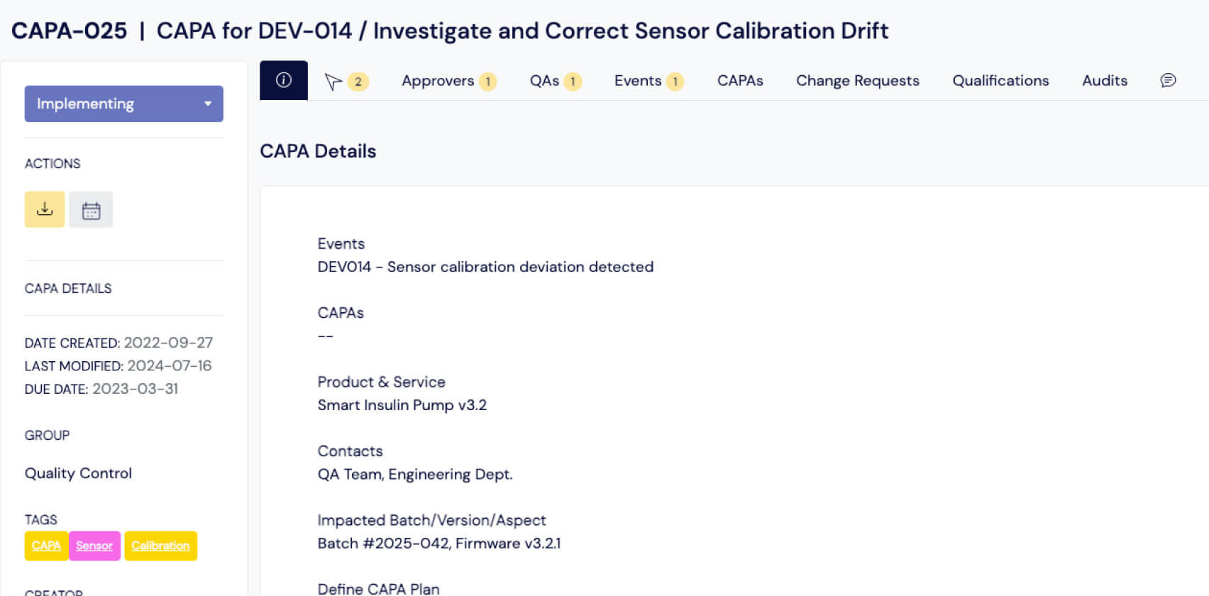Q Pulse Capa Module QMS software for medical devices | Scilife