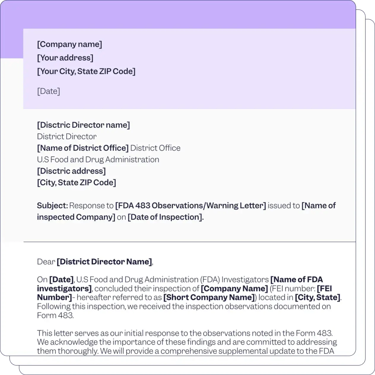 FDA 483 Observation and Warning Letter response template | Scilife