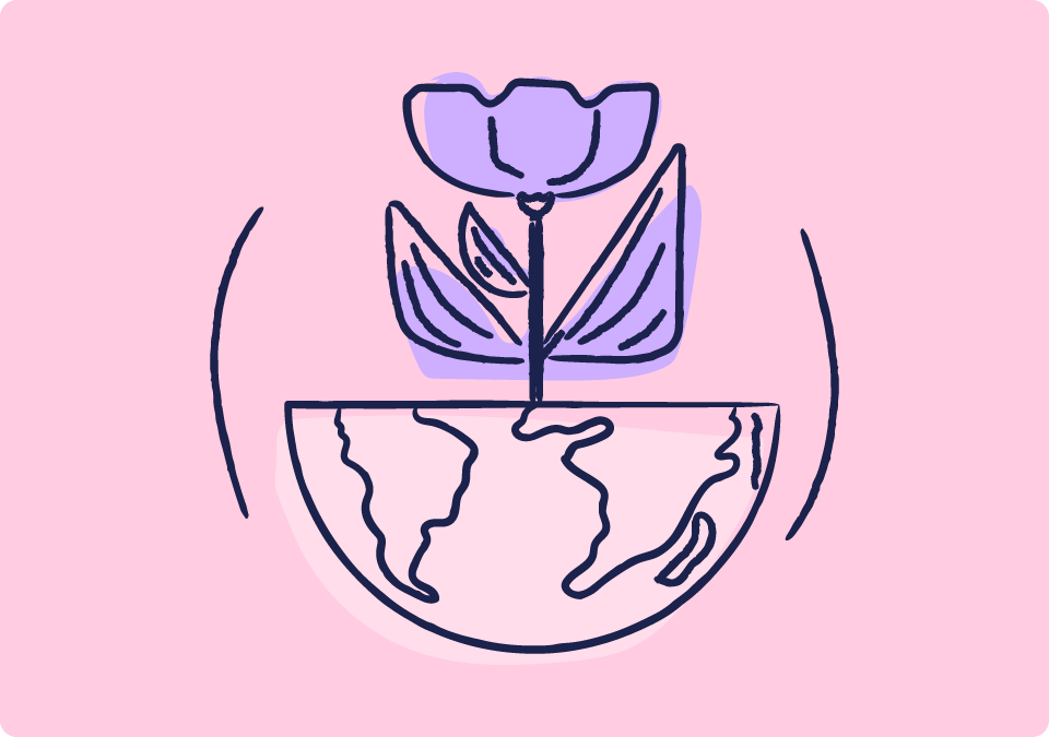 Illustration of a blooming flower growing from Earth, representing Scilifers' commitment to environmental action and sustainability | Scilife for Good