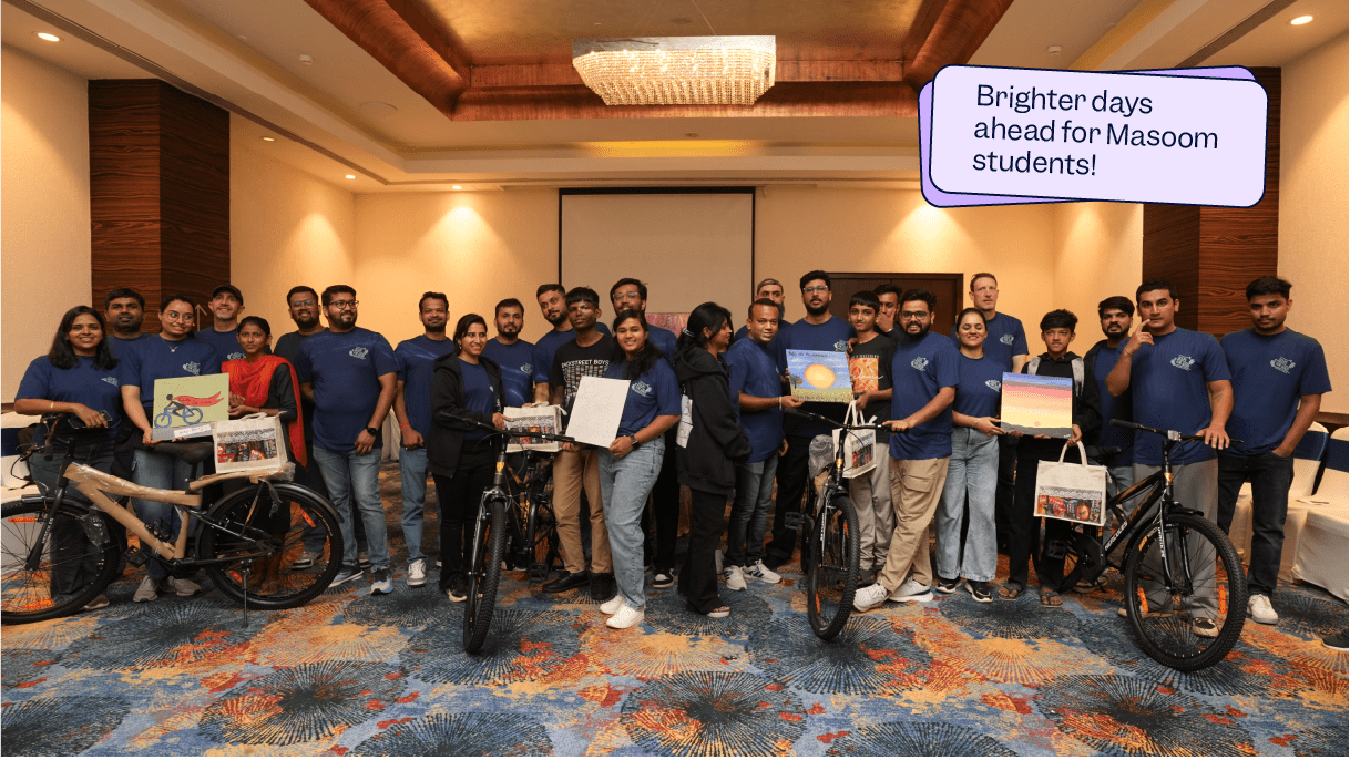 Scilifers all together with bikes and children from the Masoom charity | Scilife