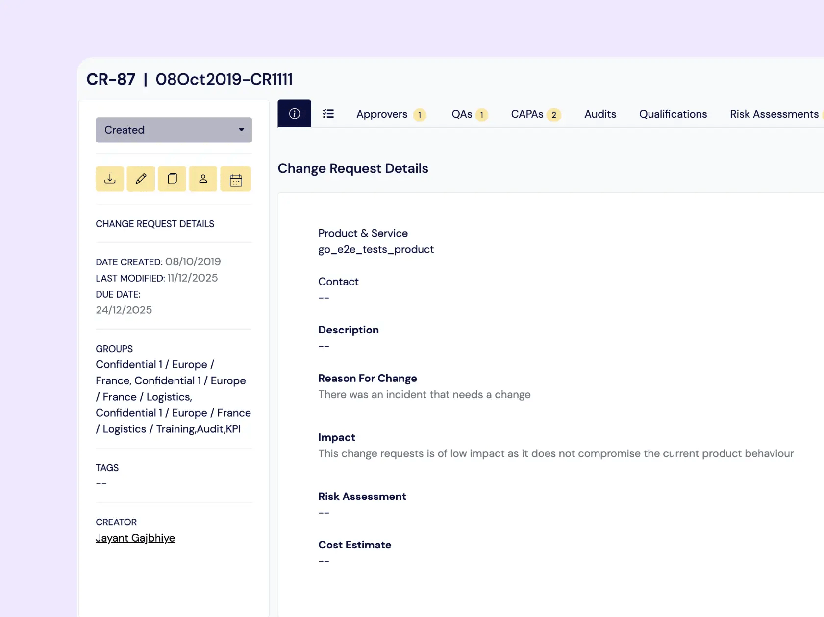 Scilife eQMS change management feature | Scilife