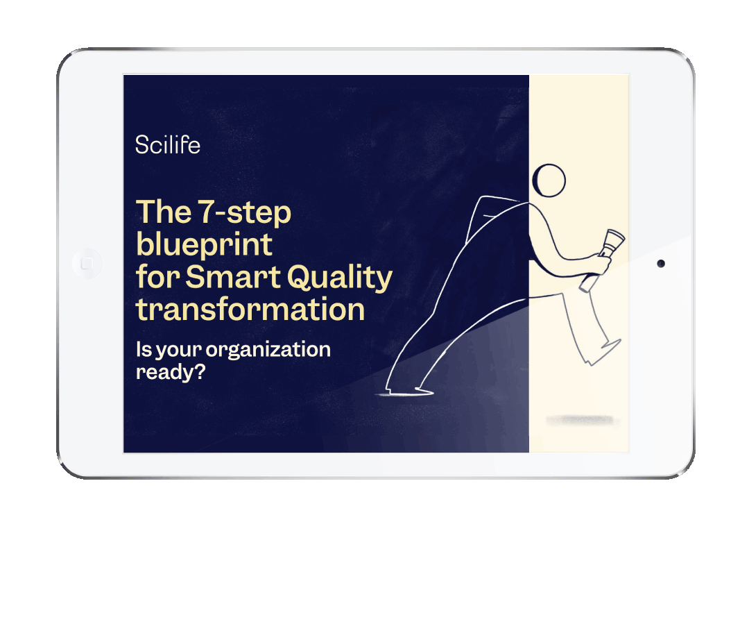 Illustration that represents the mockup of The Seven step blueprint for Smart Quality Transformation | Scilife
