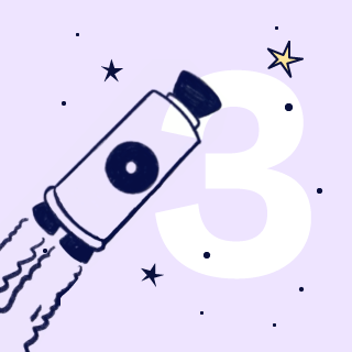 Microscope-rocket browsing on the space with a 3 number on the background