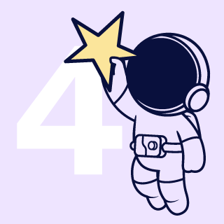 Hand drawn illustration of an astronaut getting a star with a 4 number on the background