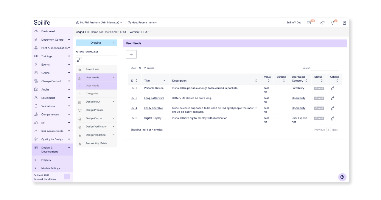 Screenshot of Design & Develop Module Overview on Scilife Platform