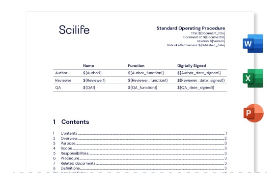 Screenshot of a word document view at Scilife's Platform