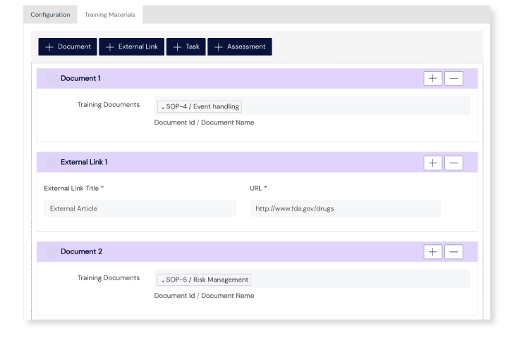 Screenshot of Training materials panel at Scilife's Platform