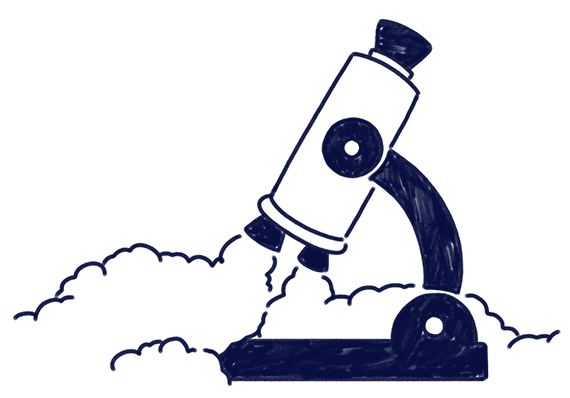 Illustration of a microscope that boosts itself like a rocket to represent how Scilife platforms helps Life Sciences companies to accelerate science.