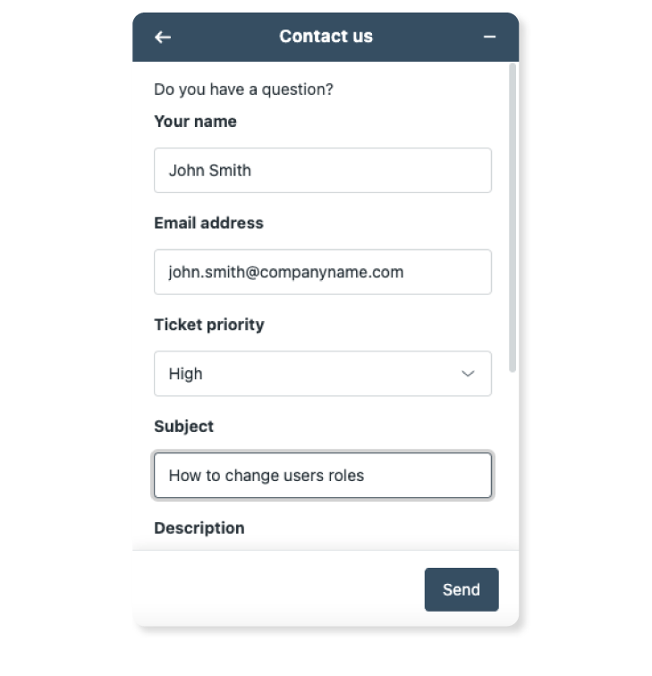 Screenshot of contact support panel at Scilife's Platform