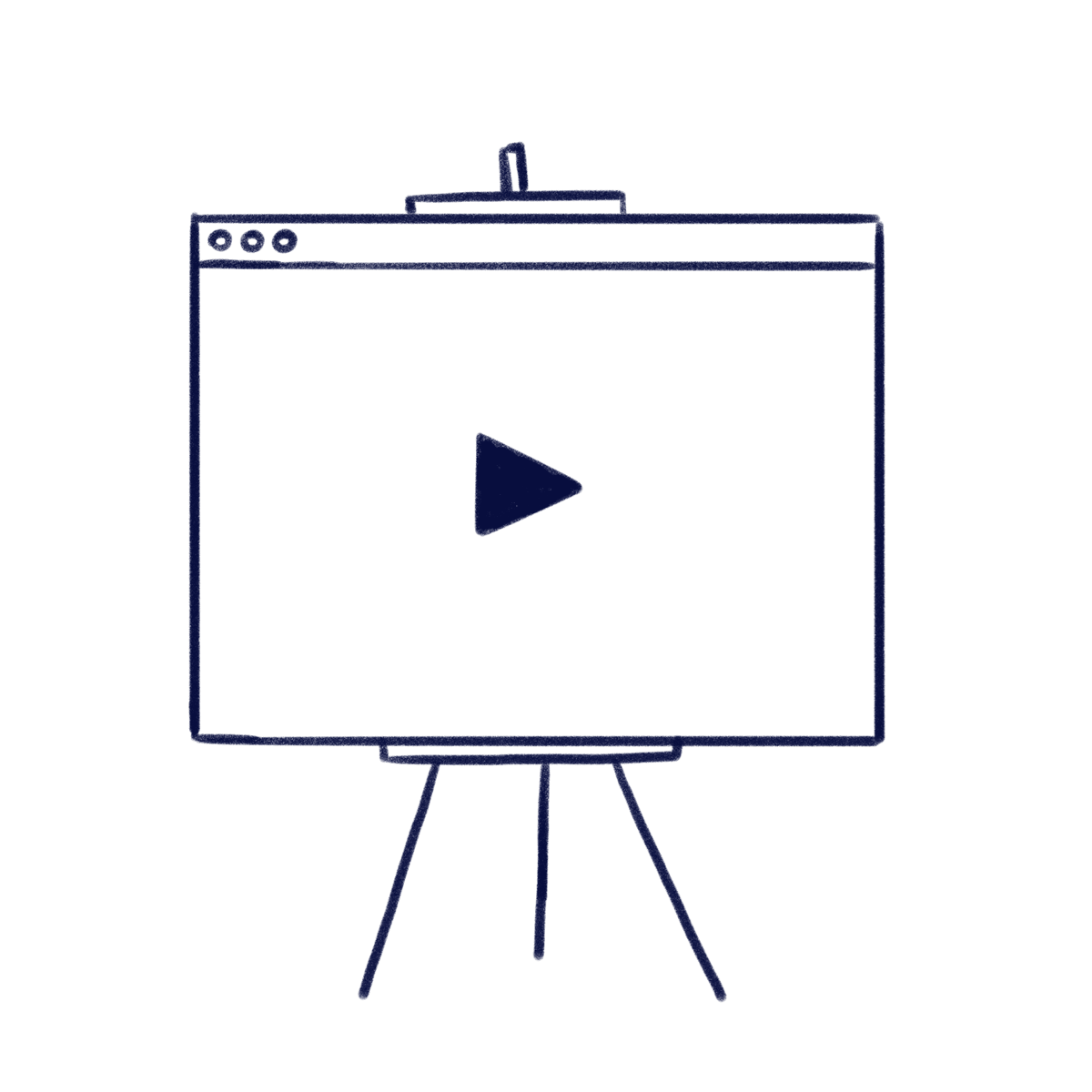 Hand drawn illustration of a presentation support with a play icon inside to represent Scilife webinars and online events